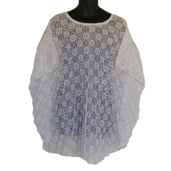 Vintage Swim Cover, OS, White Floral Lace, Neck string, Pullover - Picture 7 of 8